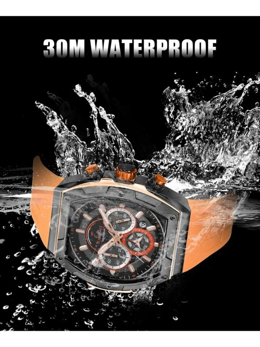 Men's Orange Original Analog Quartz Waterproof Sport Fashion Unique Casual Watch